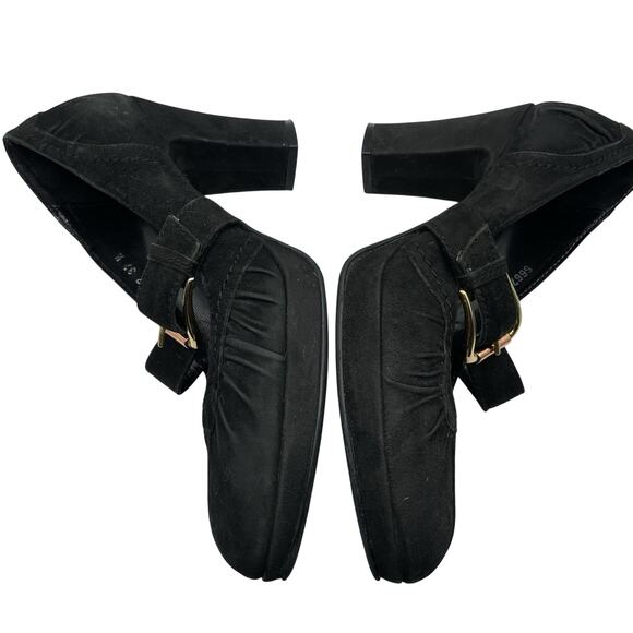 Barneys New York Size 7 Suede Leather Mary Jane Heels Black Y2K Chunky Shoes - Picture 6 of 10